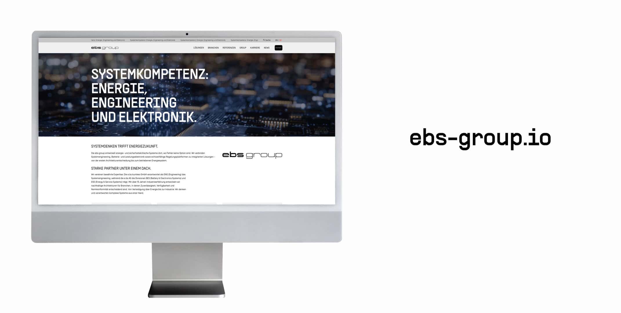 Website der ebs group auf Desktop-Monitor