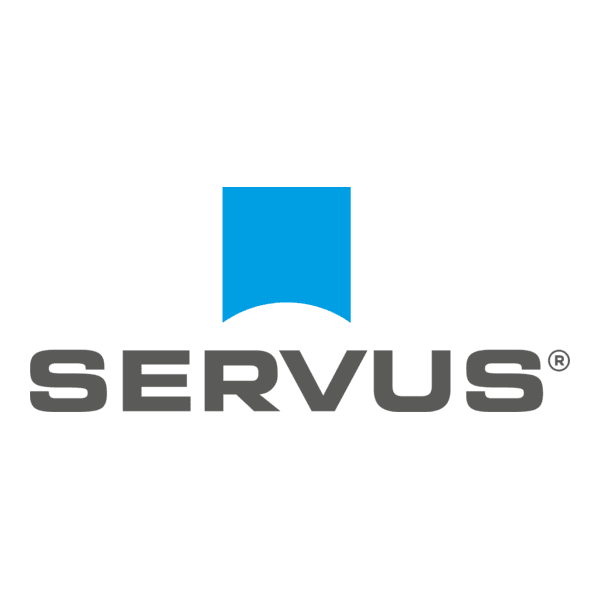 SERVUS Logo mit blauem Symbol und Schriftzug